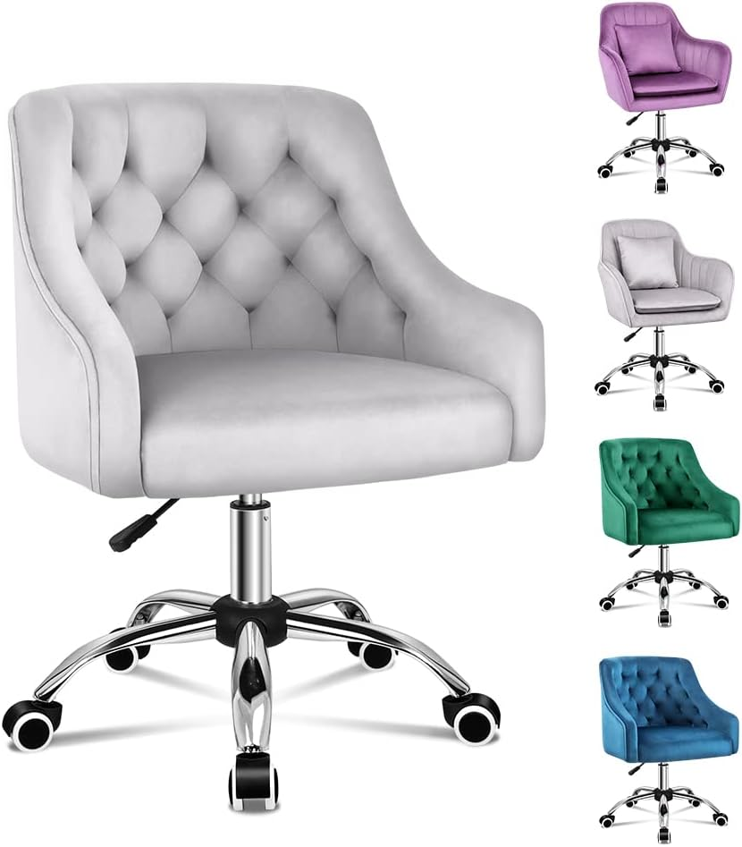 ALFORDSON Velvet Office Chair Swivel Fabric Armchair Computer Desk Chair Modern Home Office Chair Height Adjustable Mid-Back Task Chair for Kids Adult Study Work, Living Room, Bedroom (Ellie Grey) - Alvis Dark Grey image number 7