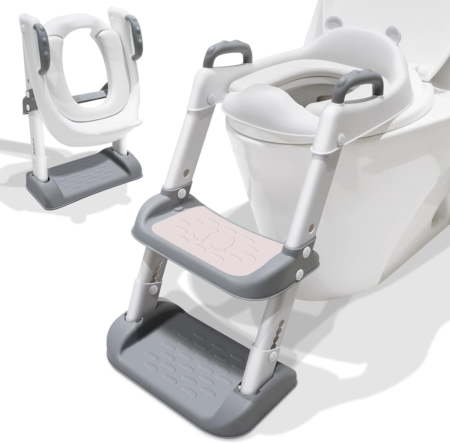 Potty Training Seat with Step Stool Ladder, Comfortable, Safe and Lightweight Potty Seat with Non-Slip Mat Ladder, Potty Training Toilet for Boys, Girls and Toddlers（Gray）
