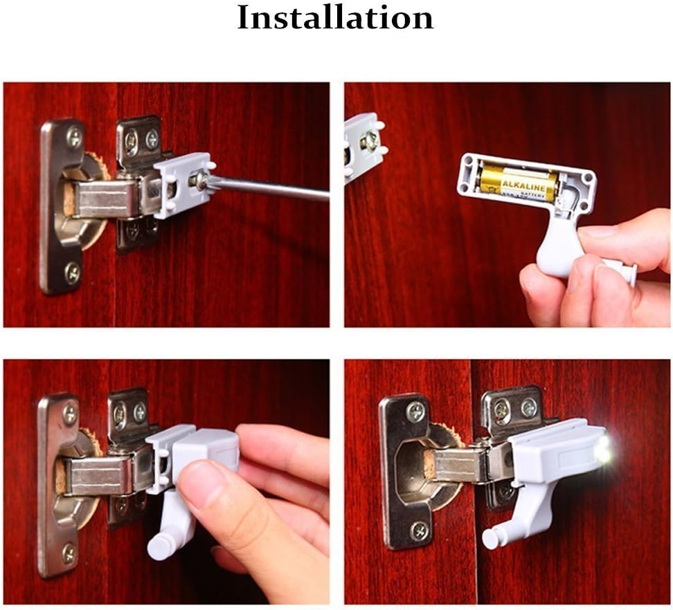 LED Cabinet Hinge Light, Grey, ABS Material, 4.8X2.6X2Cm, 10 Pack, Battery-Operated Sensor Light for Kitchen Cupboard, Wardrobe, Cool White image number 6