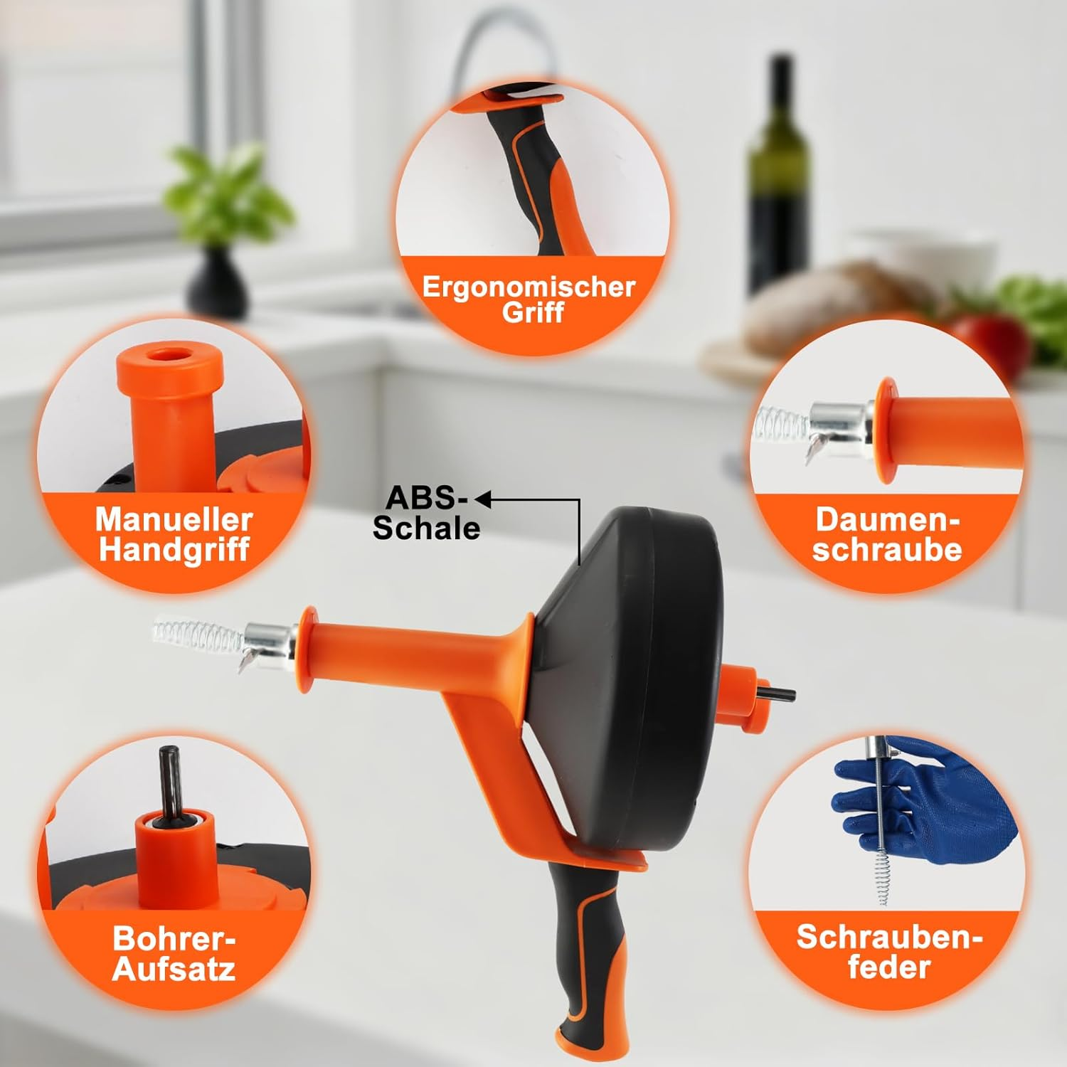 Pipe Cleaning Spiral 13 M, Drain Cleaner Spiral for Pipe Cleaning, Reusable Drain Spiral Pipe Spiral with Waterproof Gloves, Can Be Connected to an Electric Drill