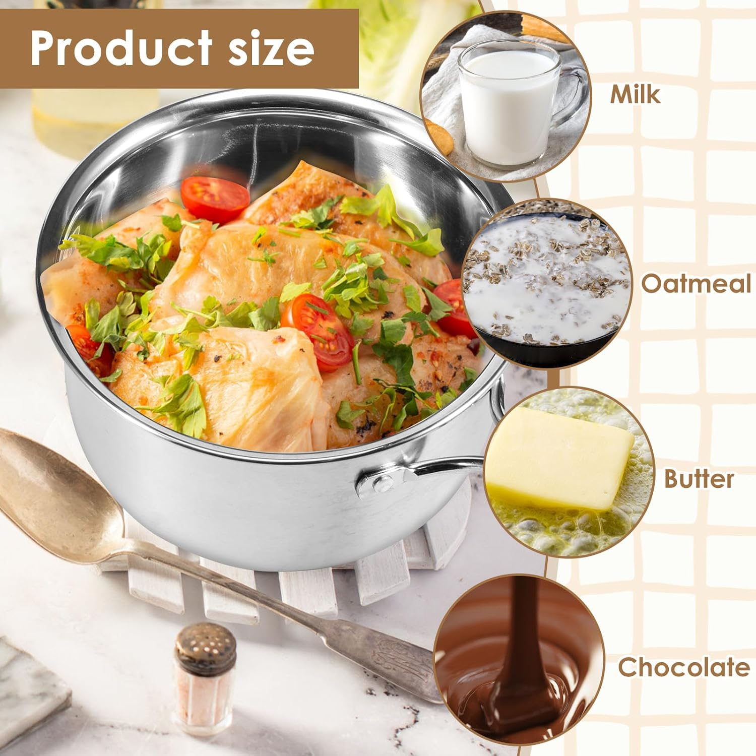 Stainless Steel Saucepan, Small Sauce Pot Milk Pot, Portable Small Cooking Pot with Glass Lid Heat-Resisting Handle, Dishwasher Safe Soup Pot Porridge Cooking Pot for Kitchen Cooking Boiling Stewing image number 6