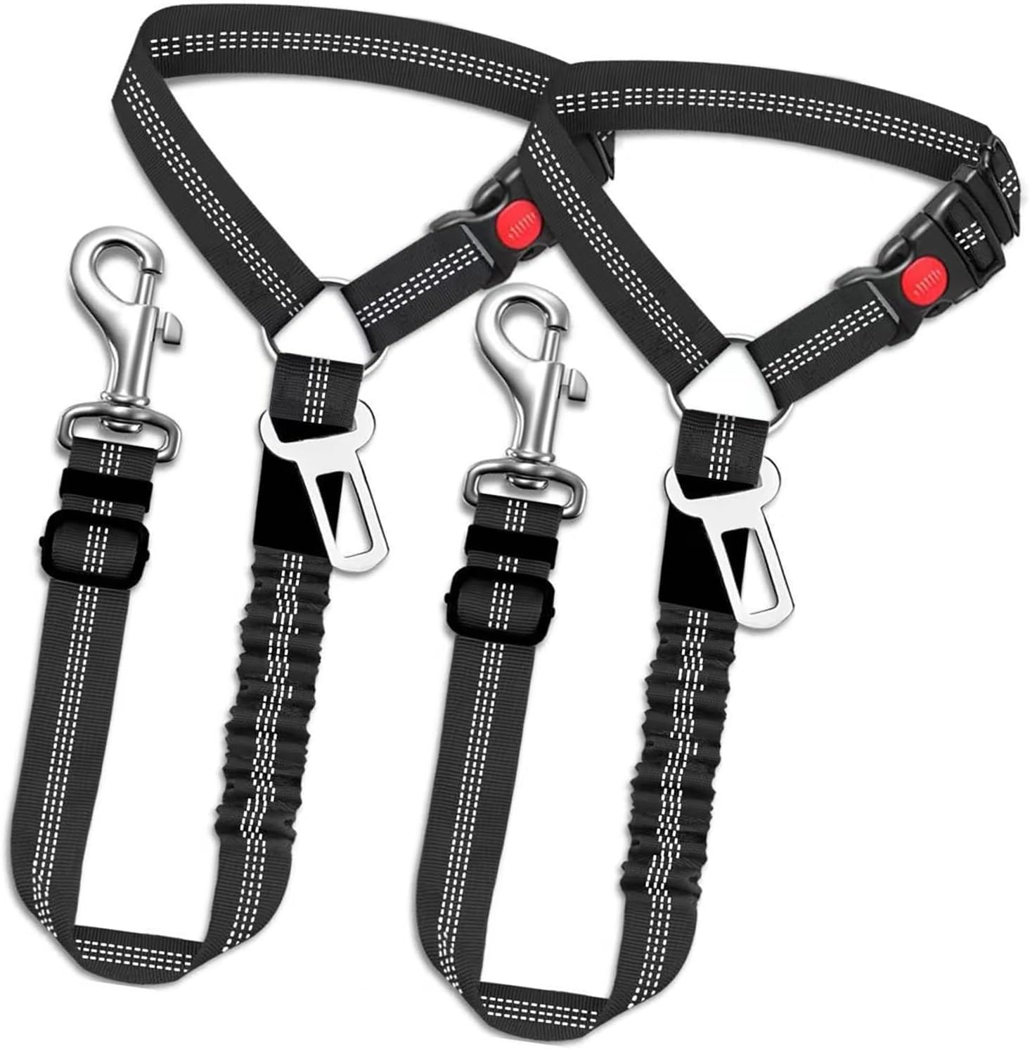 BEANPRECOY Vehicle Harnesses 2 In1 Dog Belts for Cars 2 Pack Pet Harnesses Headrest Restraint Clip Adjustable Dog Car Harness Belt with Anti-Shock Elastic Bungee Buffer for All Vehicles (Black) image number 5