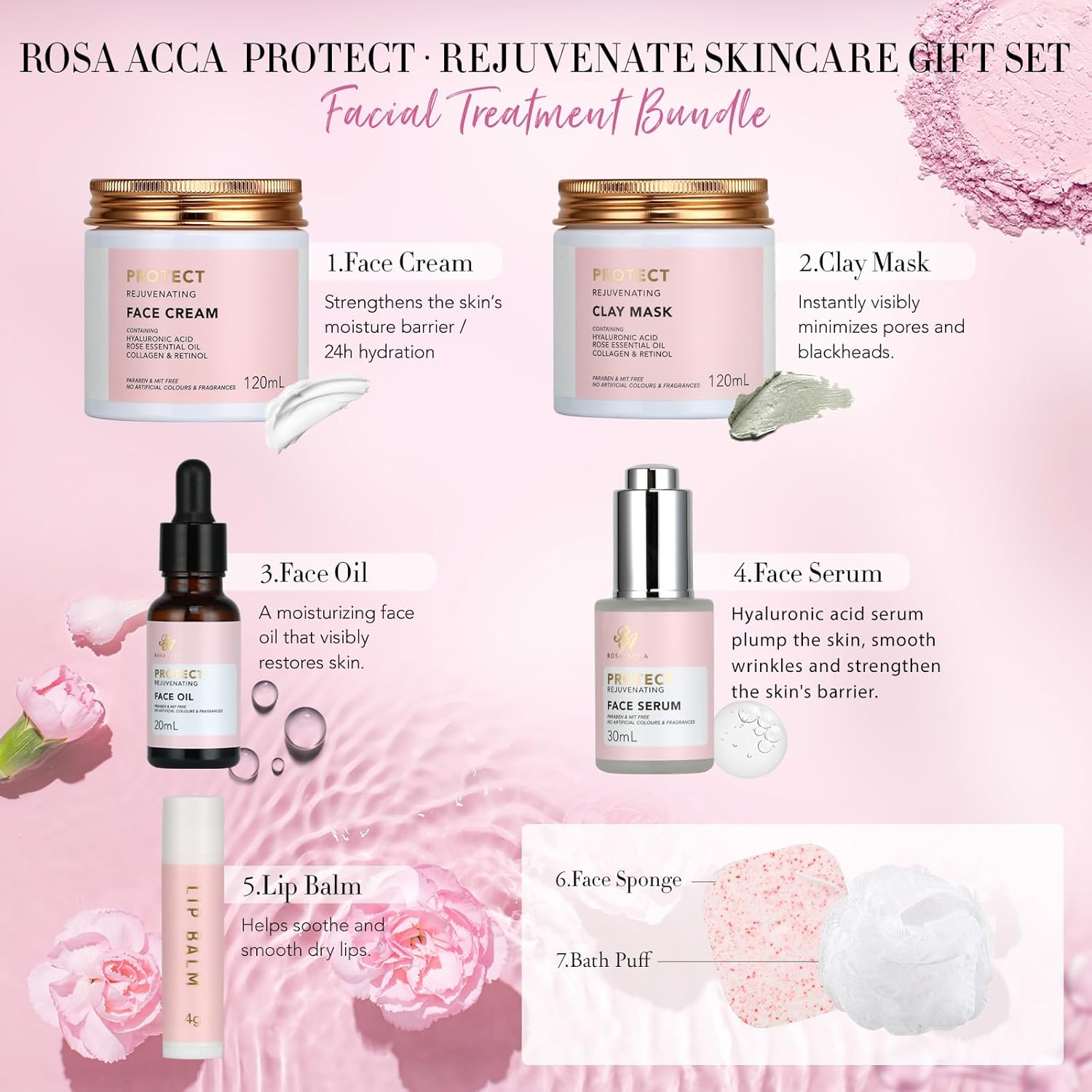 30Pcs Valentines Day Gifts for Women, Spa Gifts Rose Facial Skin Care Set, Face Cream, Bath Oil, Serum, Shower Accessories, Bath and Body & Facial Kit, Birthday, Christmas, Mother'S Day,Bridal Shower image number 3