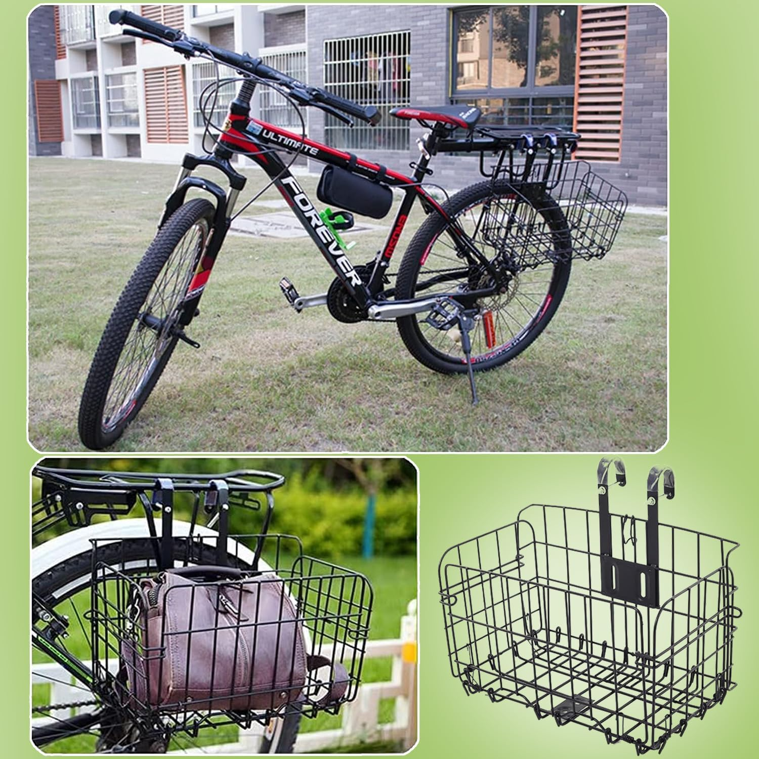 Folding Bike Front Basket, Detachable Universal Bike Basket with Handles, Rust &Water Proof Cargo Basket for Bike, Metal Bicycle Basket for Commuter Grocery Shopping Picnic, Easy Installation image number 1