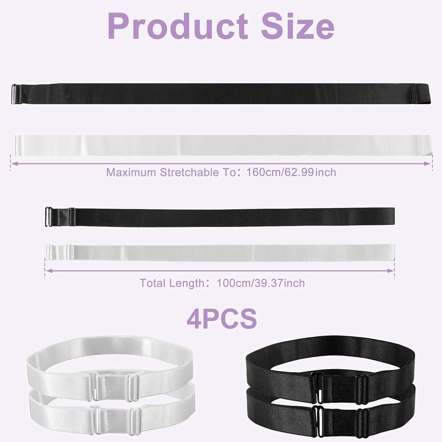Crop Top Tucking Band Set, 4-Pack, Adjustable Elastic Shirt Retaining Straps image number 2