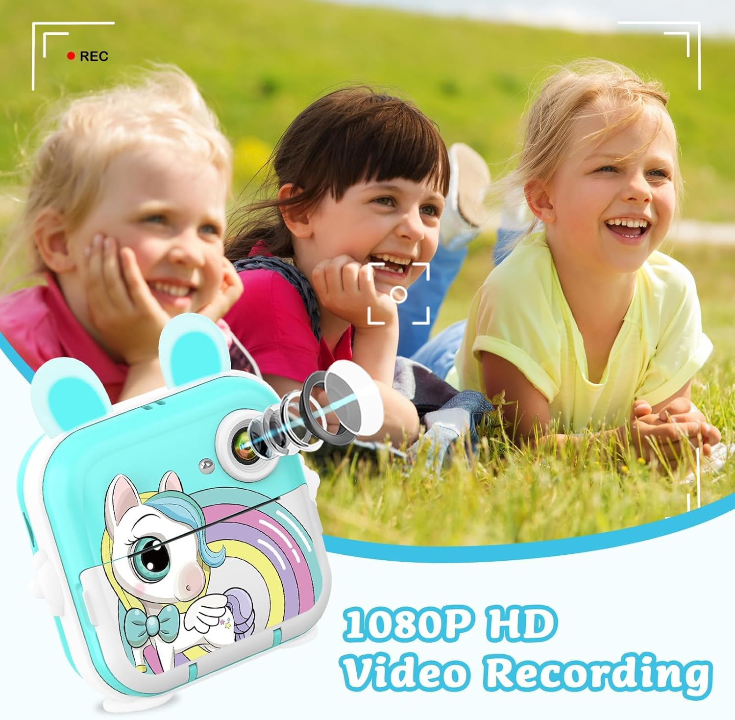 PTHTECHUS&reg; Kids Camera Instant Print, 2.4 Inch IPS 1080P Instant Camera for Kids, 48MP HD Digital Video Recorder with 32GB SD Card, Christmas Birthday Portable Toy for Age 3-12 Girls Boys ﻿ (Blue)