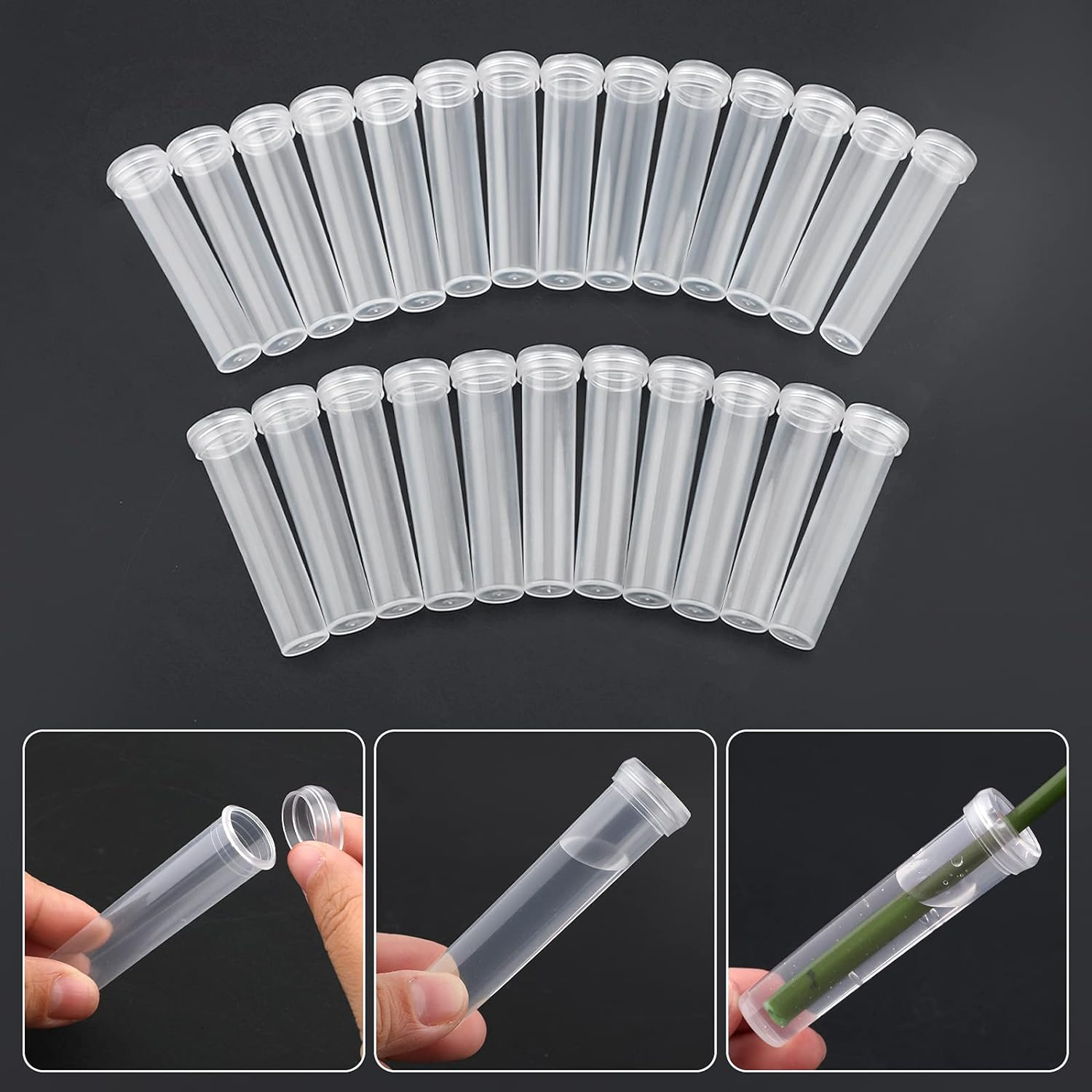 AIEX 48Pcs Floral Water Tubes Reusable Plastic Flower Tubes with Silicone Cap for Flowers Plants 7.2X1.8Cm/2.8X0.7Inch(White Clear) image number 3