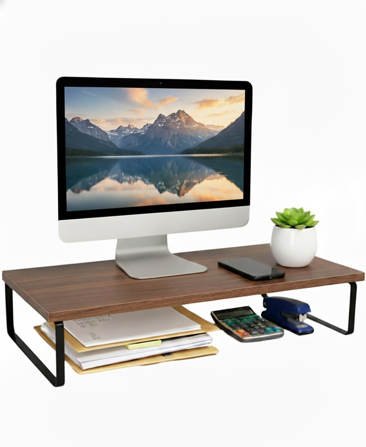 Monitor Stand Riser,50Cm Computer Monitor Stand,Multifunctional Tabletop Organizer Storage Shelf Stand for Laptop, PC, Printer（Walnut)