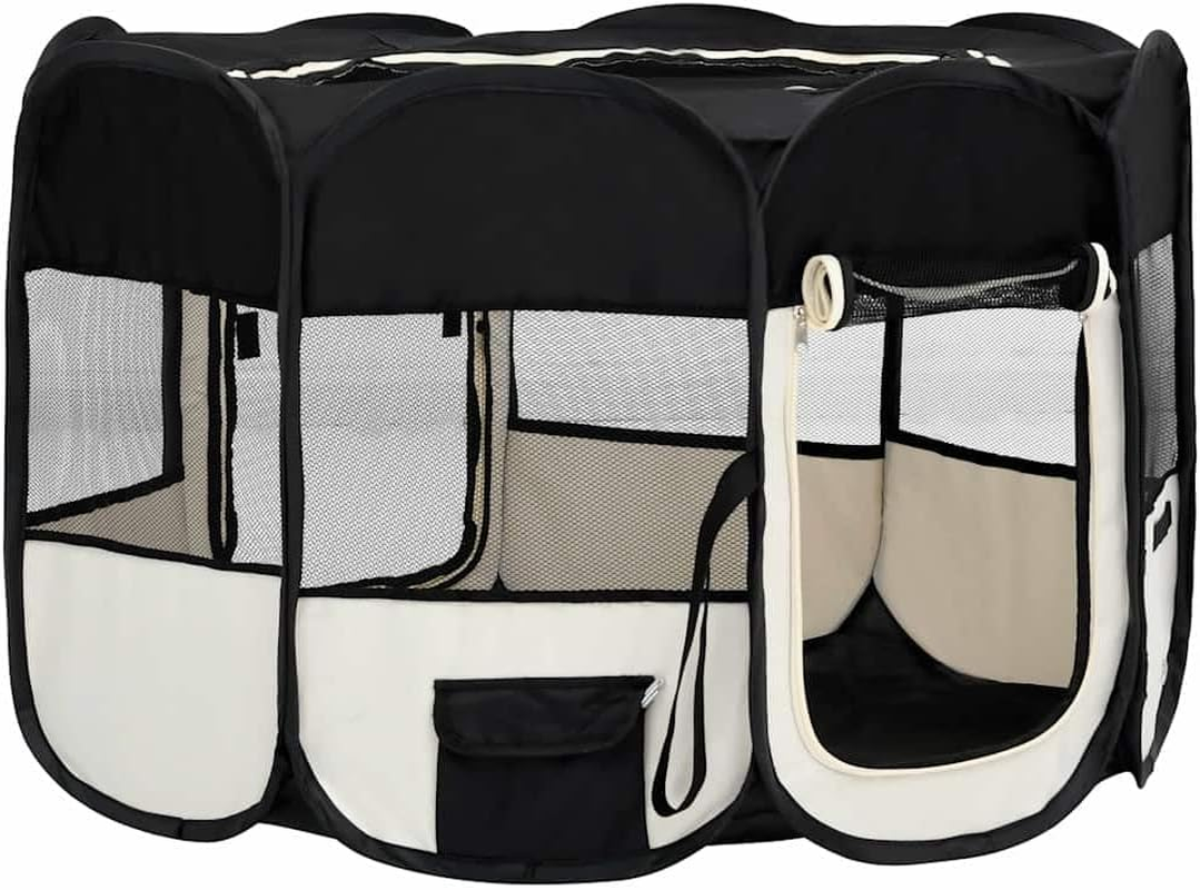 Foldable Dog Playpen with Carrying Bag - Black 110X110X58 Cm image number 3
