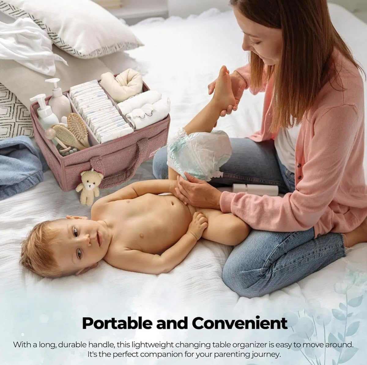 Baby Diaper Caddy Baby Storage Basket for Diapers Wipes Portable Newborn Shower Basket Gifts Storage Changing Wipes Bag image number 3