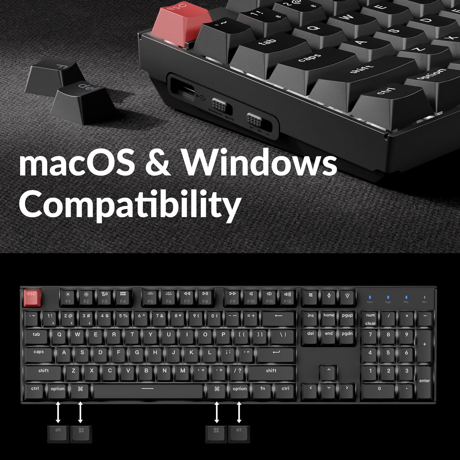 Keychron K10 Version 2 QMK Mechanical Keyboard Full Size 104 Keys, Bluetooth 5.2 Wireless/Wired Connection Programmable Keys, White Backlit with Shine-Through Keycaps for Mac Windows Linux - Keychron Super Brown Switch image number 3