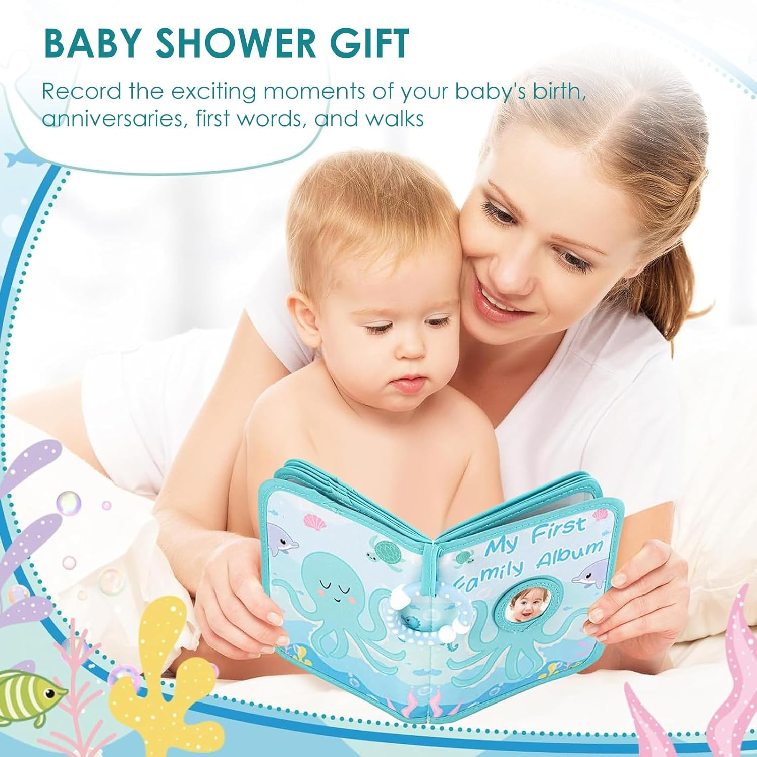 Commemorate Photo Album 4X6 Pictures with Hook, My First Family Memory Book, Soft Cloth Keepsake, Small Album Holder Book with 17 Pages Pocket for Family, Anniversary, Parents Gift (Octopus Pattern) image number 3