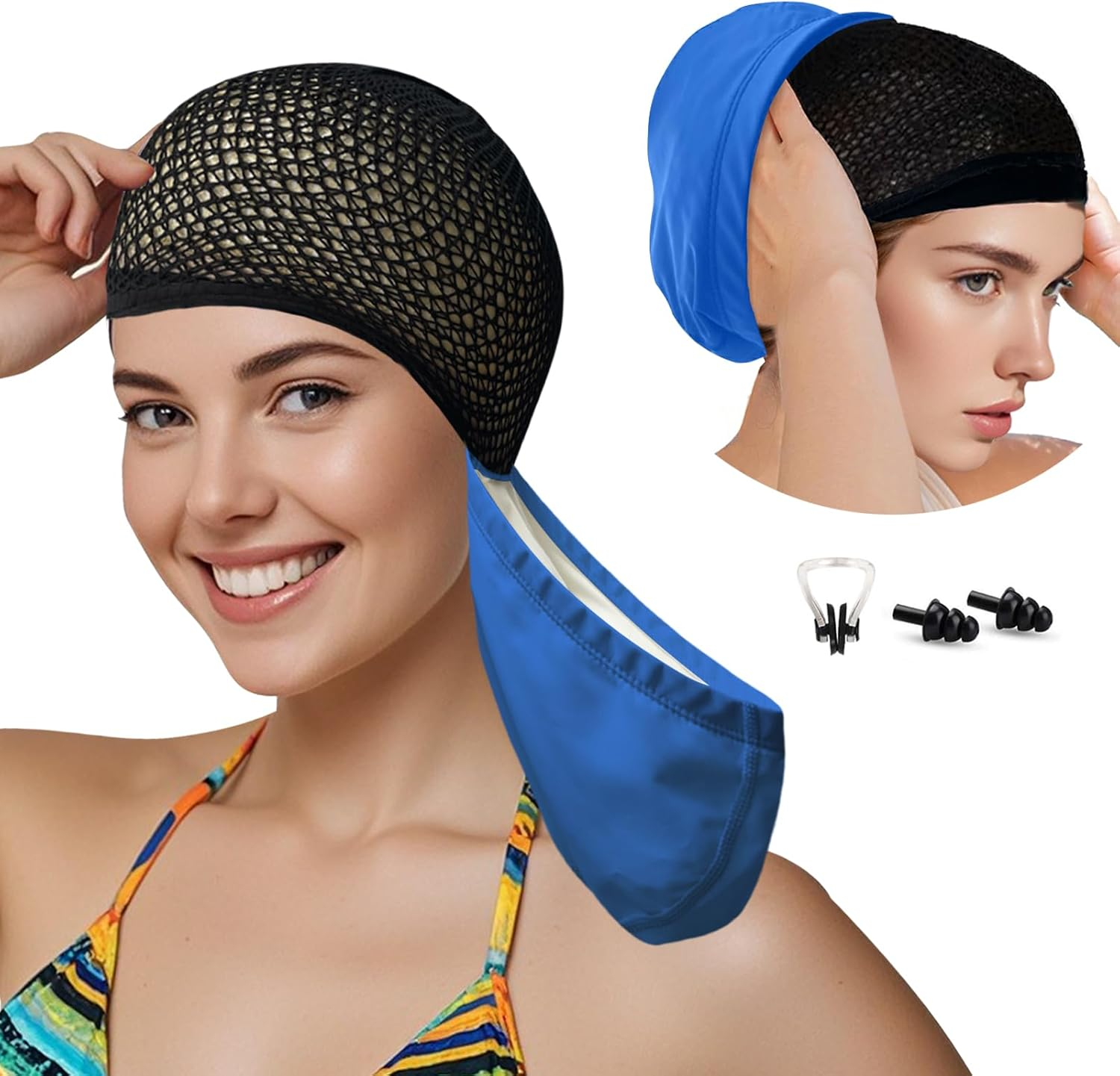 Women PU Coat Waterproof Fabric Hairnet Swim Cap Long Lair Swim Hat Elasticity Swimming Cap Long Hair