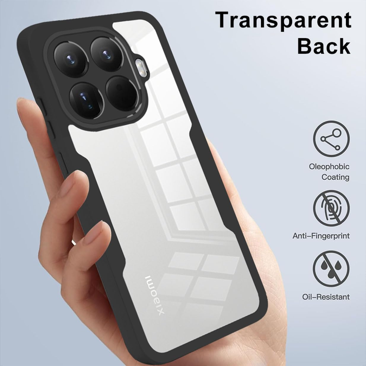 UPLAI Transparent Case for Xiaomi 15T Pro 5G, 360 Degree Full Body Military Grade Shockproof Mobile Phone Case Built-In Screen Protector, Soft TPU Bumper Protective Case, Black image number 5