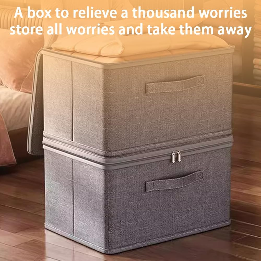 Foldable Cloth Organizer with Lid, Large Grey Fabric Storage Box, Durable & Stylish Storage Solution, Home Organisation Essentials, for Home, Wardrobe, Office image number 2