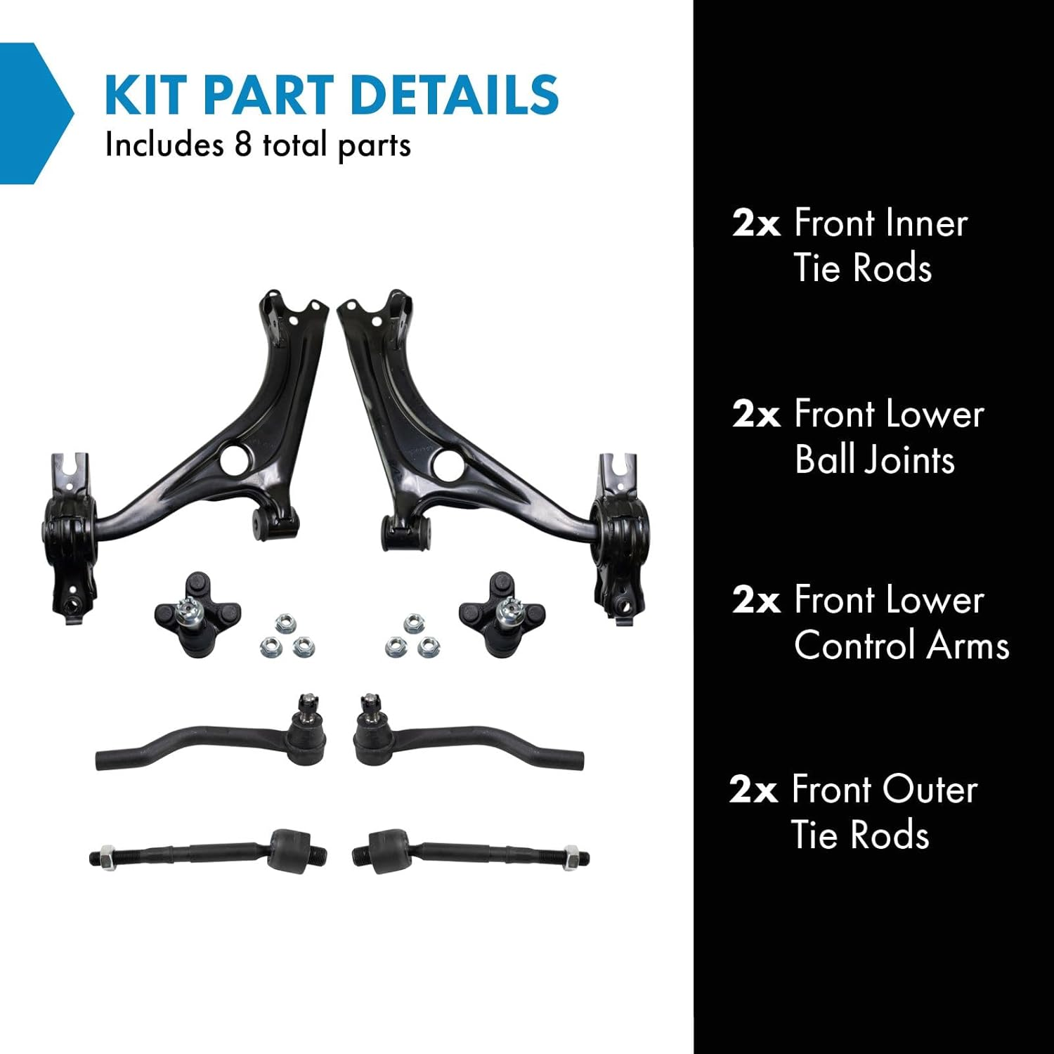 TRQ Front Steering & Suspension Kit Ball Joint Control Arm Tie Rod Compatible with 2016-2021 Honda Civic image number 4