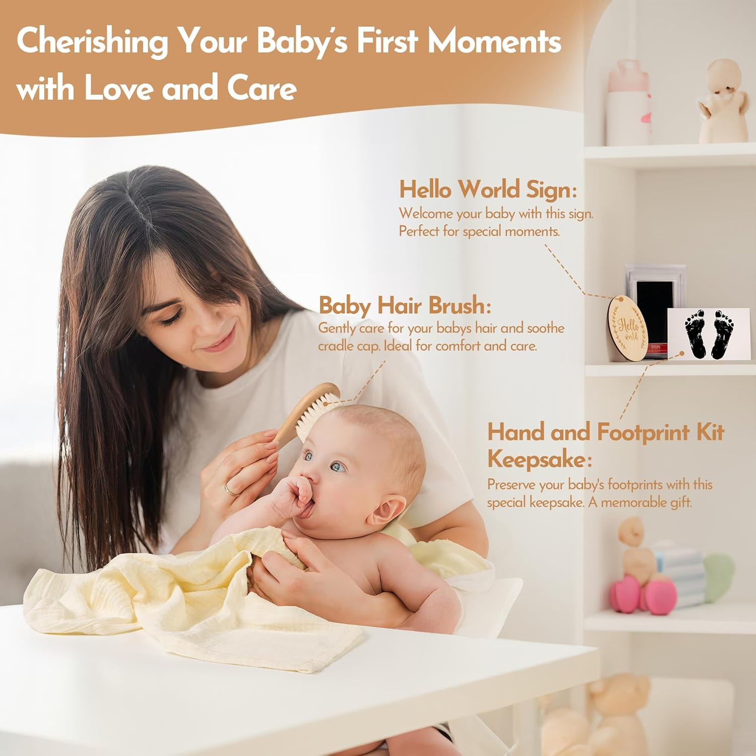 Premium Baby Shower Gifts Basket - 100% Cotton Baby Essentials with Muslin Swaddle Blanket, Keepsake Kit, Bib & Teether Toy | Baby Boy Gifts & Girl Gifts image number 5