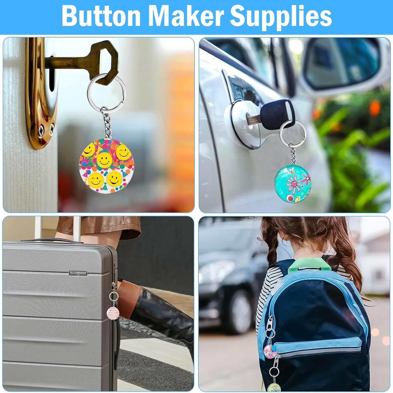 Button Maker Keychain Supplies - 150 Sets 58Mm/2.25 Inch Pin Making Kit for Machine, Metal Badge Sets with Shell Back Cover, Transparent Film and Chain Head image number 6