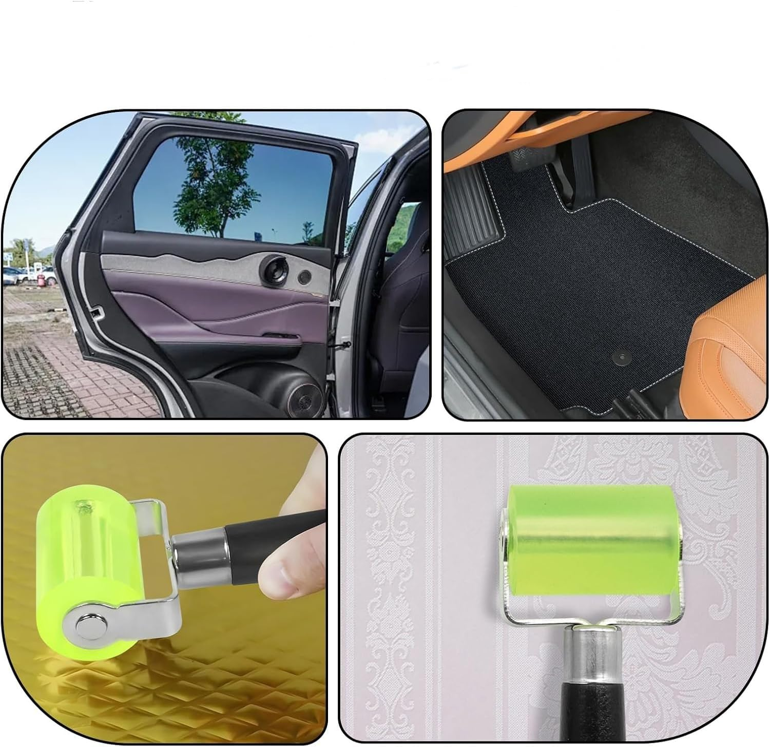 WADY 2 Pcs Car Sound Deadening Roller, Automotive Car Audio Sound Application Rolling Wheel, Noise Insulation Roller Seam Roller for Noise Filter Application Heat Abatement Mat Wallpaper (Black+Green) image number 3