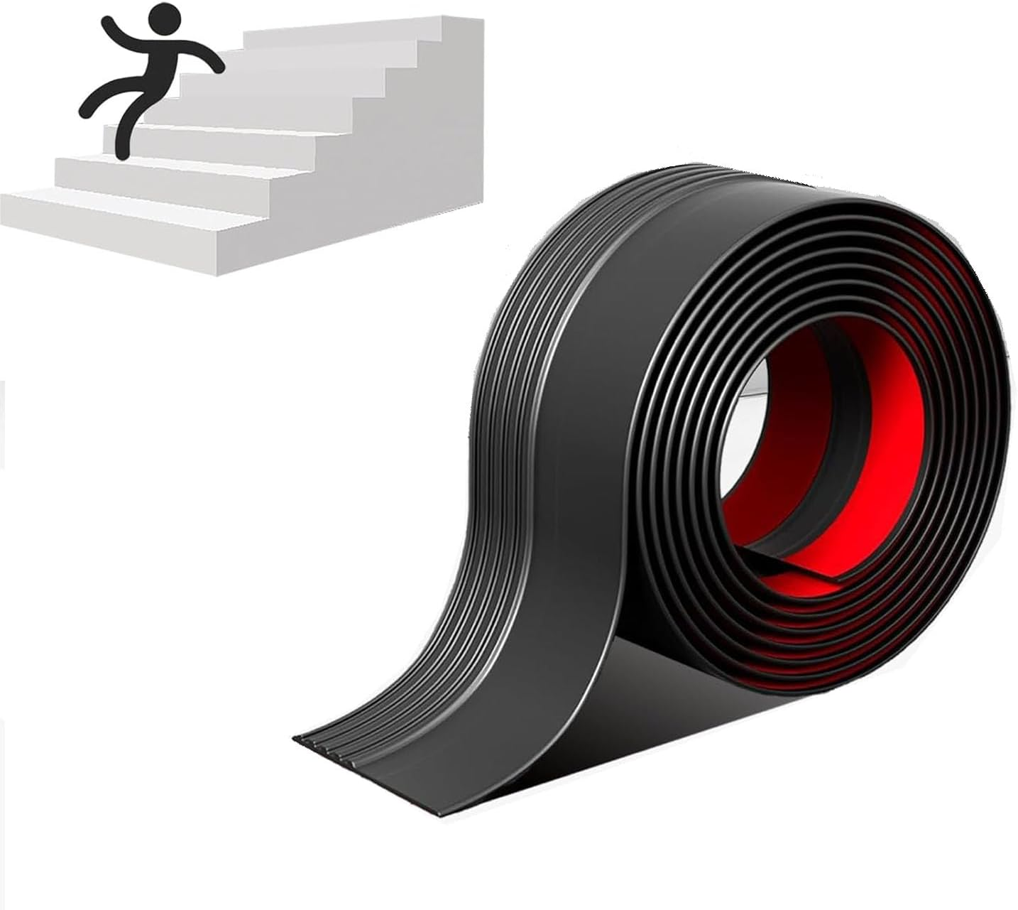 Weforu 1.5M/4.92Ft Rubber Stair Nosing，Anti-Slip Stair Edge Protector, Stair Edging, Stair Edge Trim, Non-Slip and Waterproof Outdoor Indoor Staircases (Black,Self Adhesive) image number 4