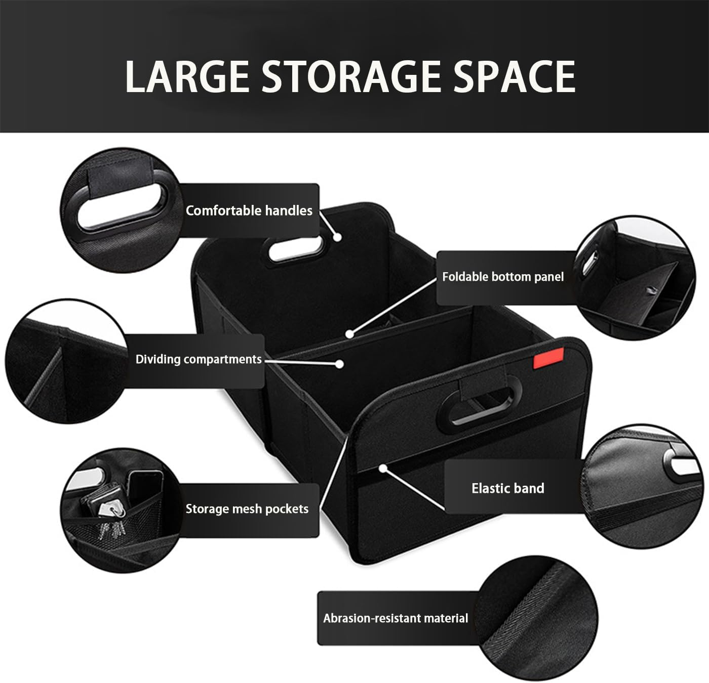 Trunk Organizer for Car, Portable Car Organizer Foldable Waterproof Auto Storage Bag Cargo Trunk Groceries Organizer, Car Accessories Universal for SUV, Truck, Van, Sedan (Black) image number 3