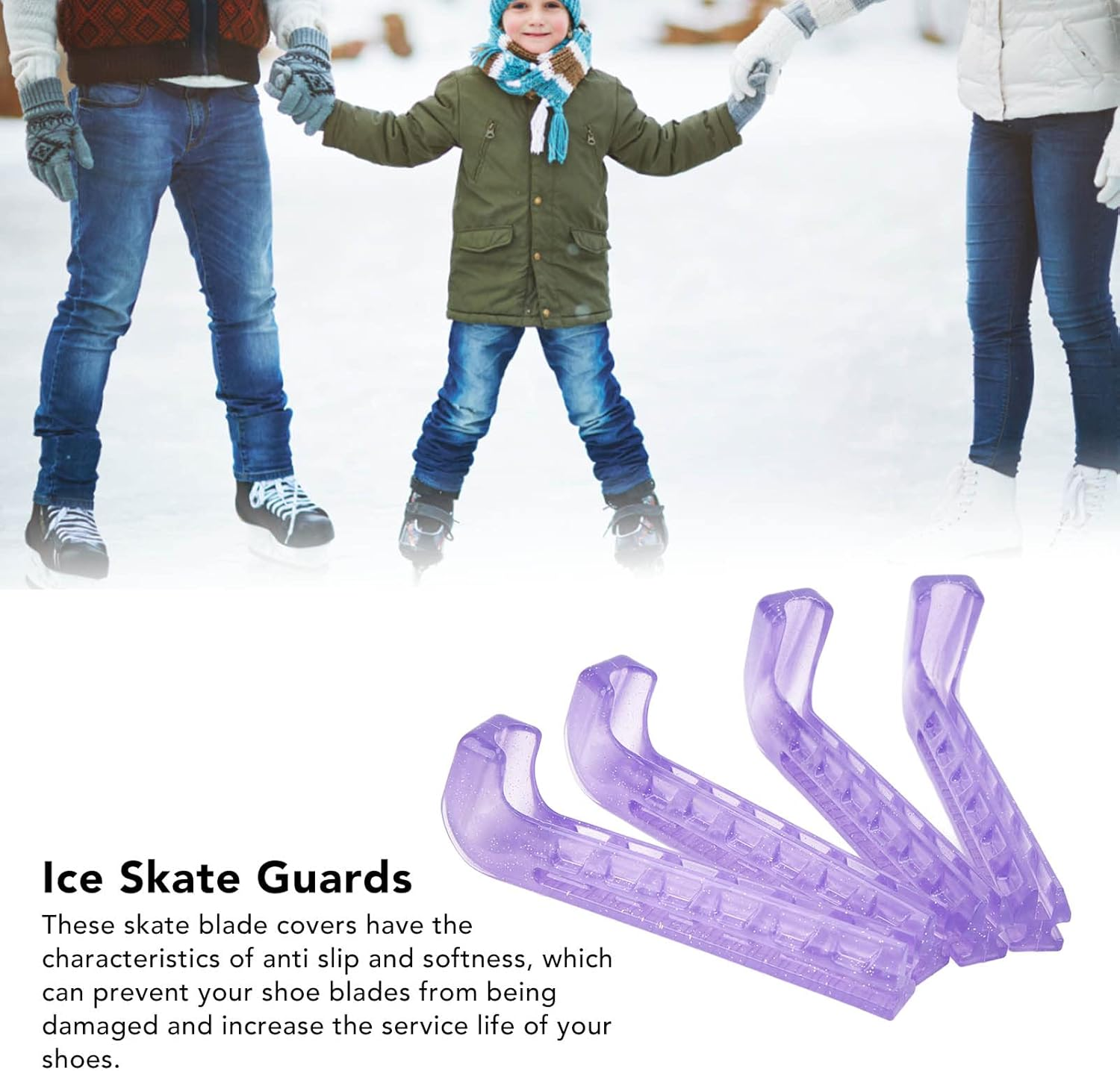 2 Pairs Ice Skate Guards, Silicone Ice Skating Guards and Soft Skate Blade Covers, Adjustable Ice Skate Blade Protector for Hockey Skates Figure Skates Ice Skates image number 6