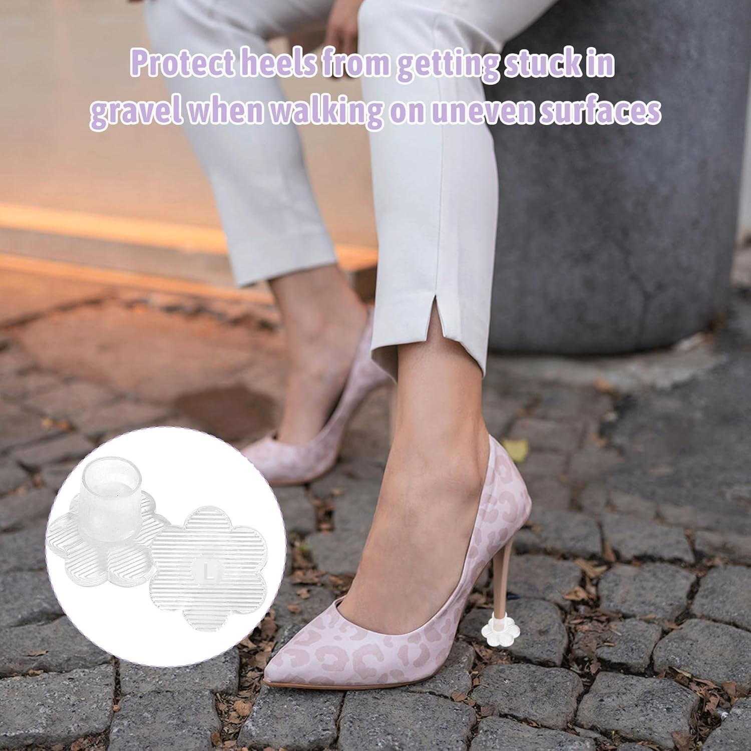 Flower Shaped Clear High Heel Protector Covers, 15Pcs Flower Shape Grass Heel Protector for Shoes, Soft Heel Covers Heel Repair Caps Covers Forfor Walking on Grass and Uneven Floor image number 5