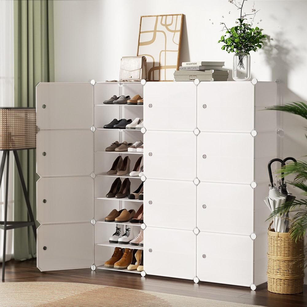 Artiss Shoe Rack Storage Cabinet 12 Cubes DIY Box Drawers Organiser Shoes Shelf Stand White Portable Wardrobe Organizer Hallway Table Home Decor Bedroom Furniture image number 2