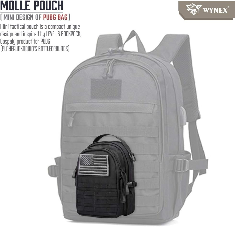 WYNEX Tactical Molle Pouch Small, EDC Utility Pouch Tactical Tool Pouches Bag Compact Multi-Purpose Waist Pouch Include Flag Patch, Mini Design of 3-Day Assault Backpack image number 5
