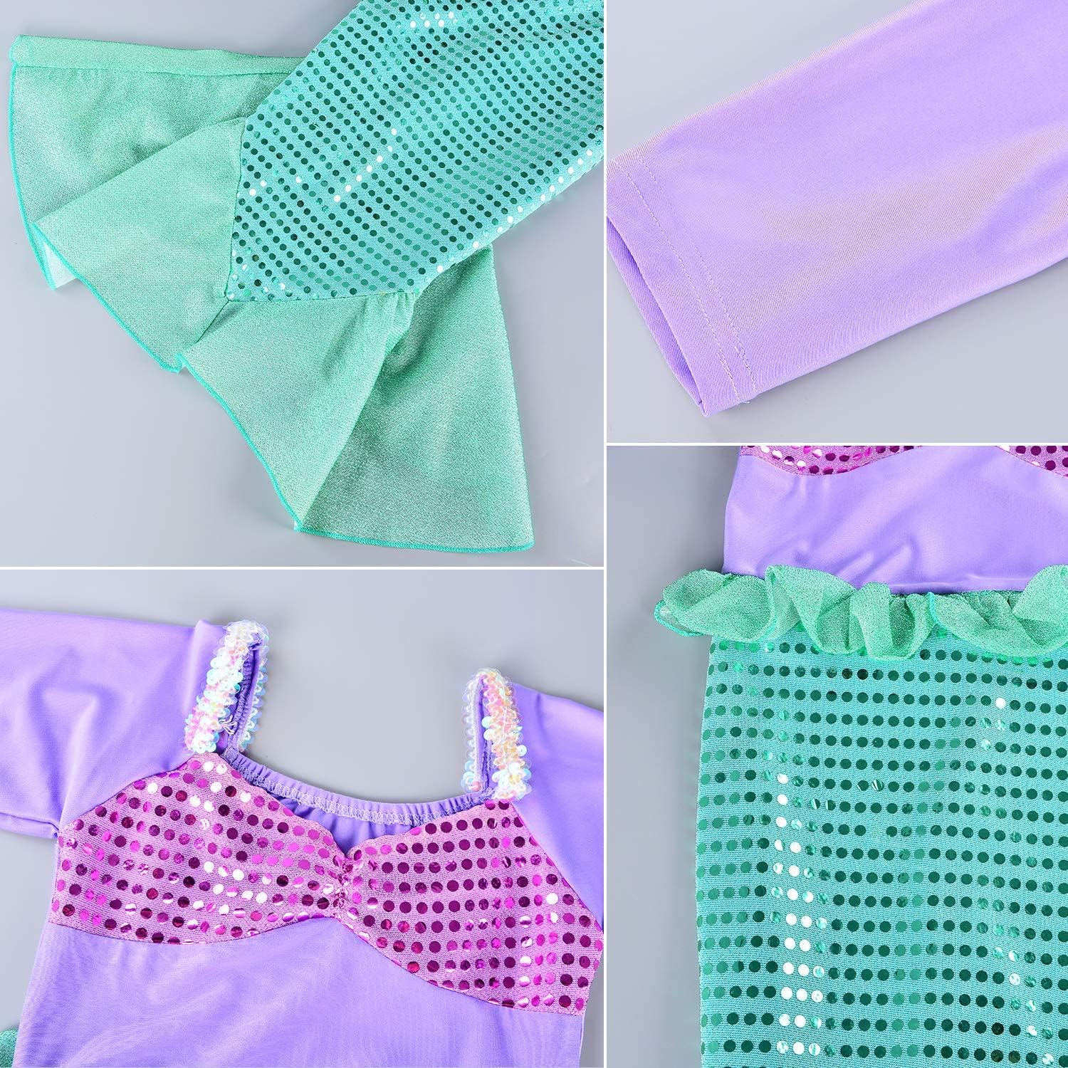 Slowton Girls Mermaid Princess Costume Sequins Party Dress Cosplay Outfit image number 3