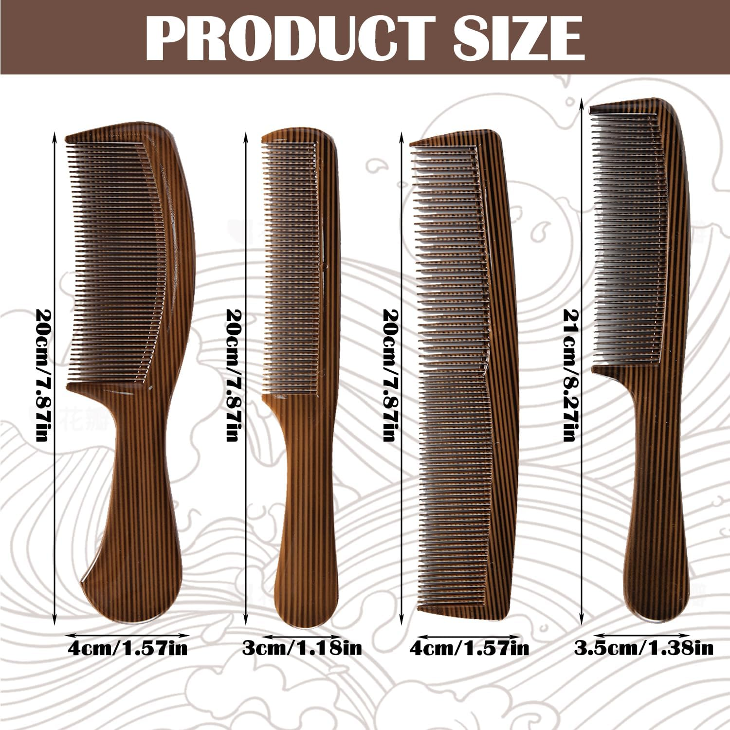 4Pcs Comb Set with Wooden Grain, Professional Styling Hair Combs for Men, Heat Resistant & Anti-Static Detangling Hair Cutting Comb for Women Men image number 4