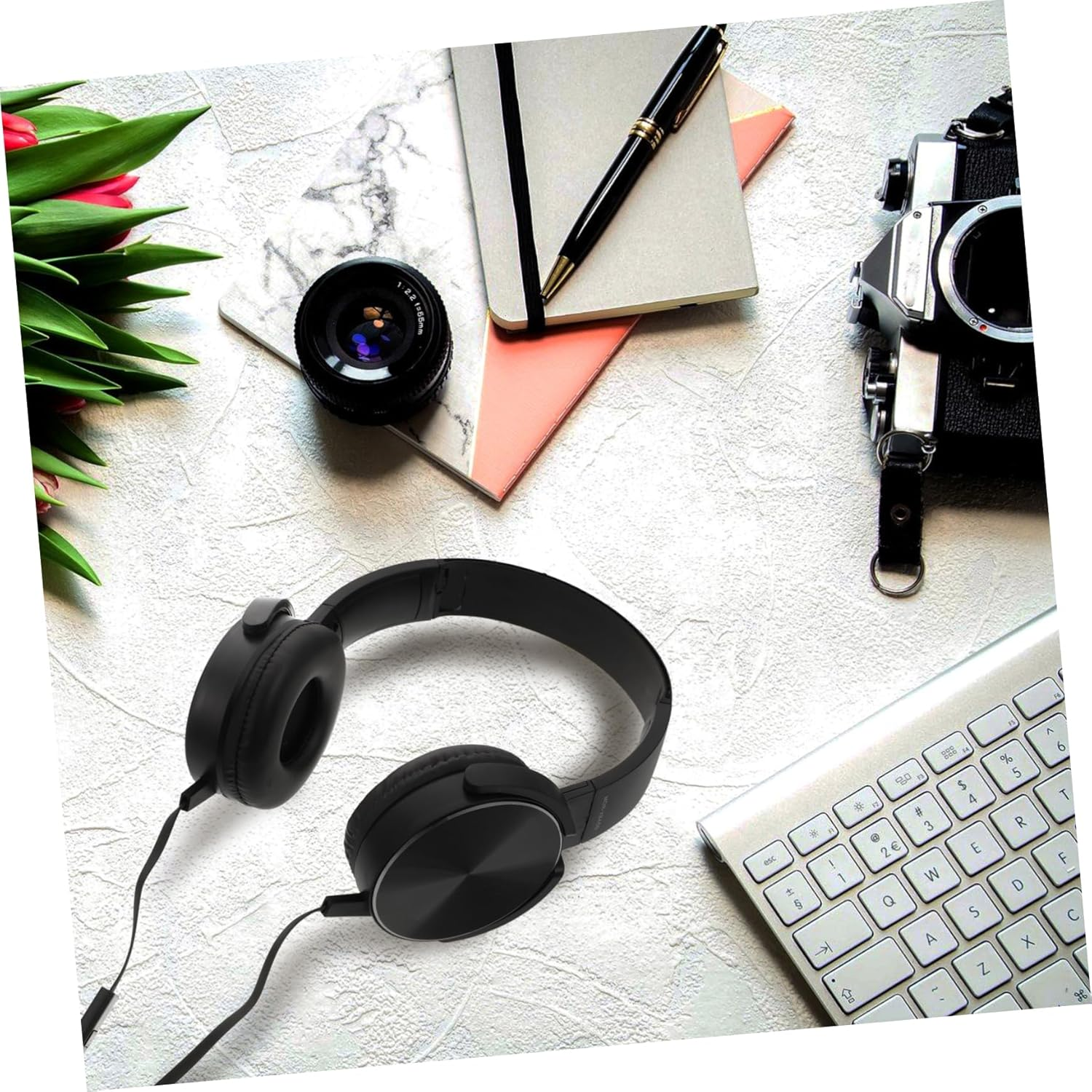 Vaguelly Portable Noise Reduction Headset with Microphone, Head-Mounted Wired Headphones for Computer and Laptop, Black Portable Music Headphone Suitable for Office and Travel Use image number 6