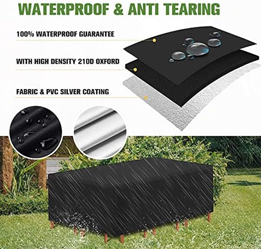 Patio Furniture Cover Waterproof Durable Heavy Duty 210D Oxford Rectangular Outdoor Sectional Sofa Set Covers for Outdoor Picnic Table, Dining Furniture, Chair Set image number 2
