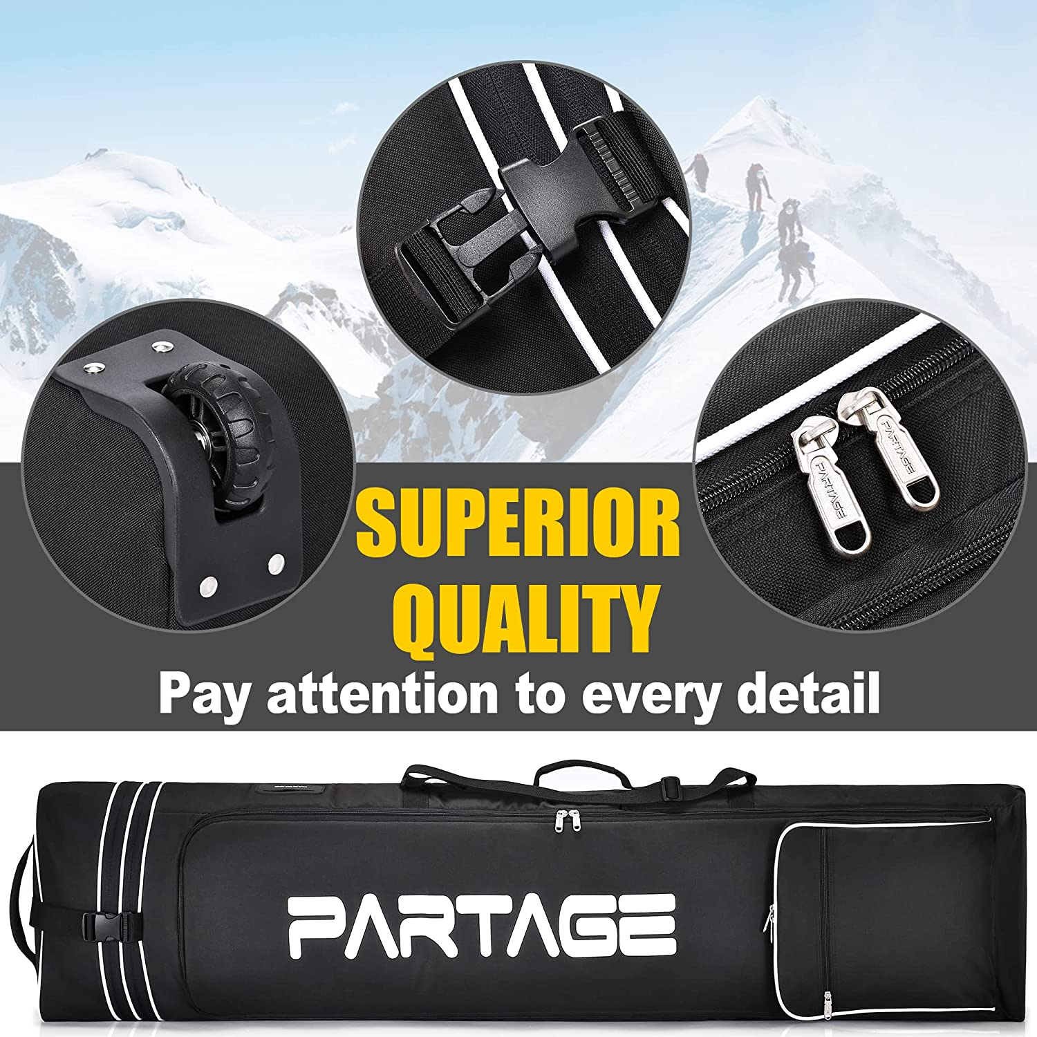 Snowboard Bag with Wheel, Store & Transport Snowboard up to 170 Cm, 600D Waterproof Oxford -Black image number 4