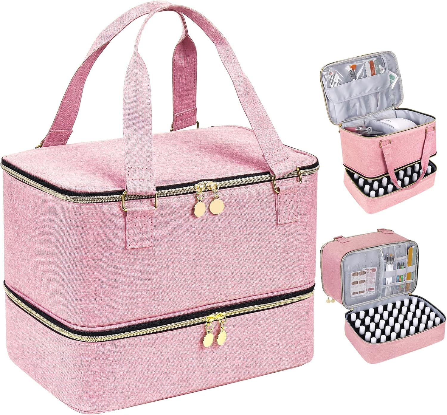 Double-Layer Nail Varnish Storage Case, Essential Oil Bag for for Nail Varnishes and Manicure, Nail Varnish Holder, Holds 30 Bottles (15Ml - 0.5 Fl.Oz) (Flower-2)