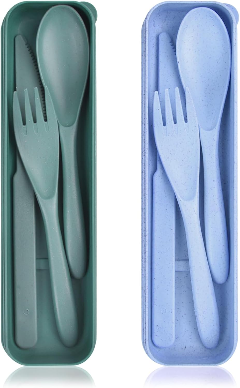 Travel Utensils with Case, Reusable Plastic Cutlery, Travel Cutlery Set, Flatware Set for Travel Work School Picnic Camping or Daily Use (Blue, Green)