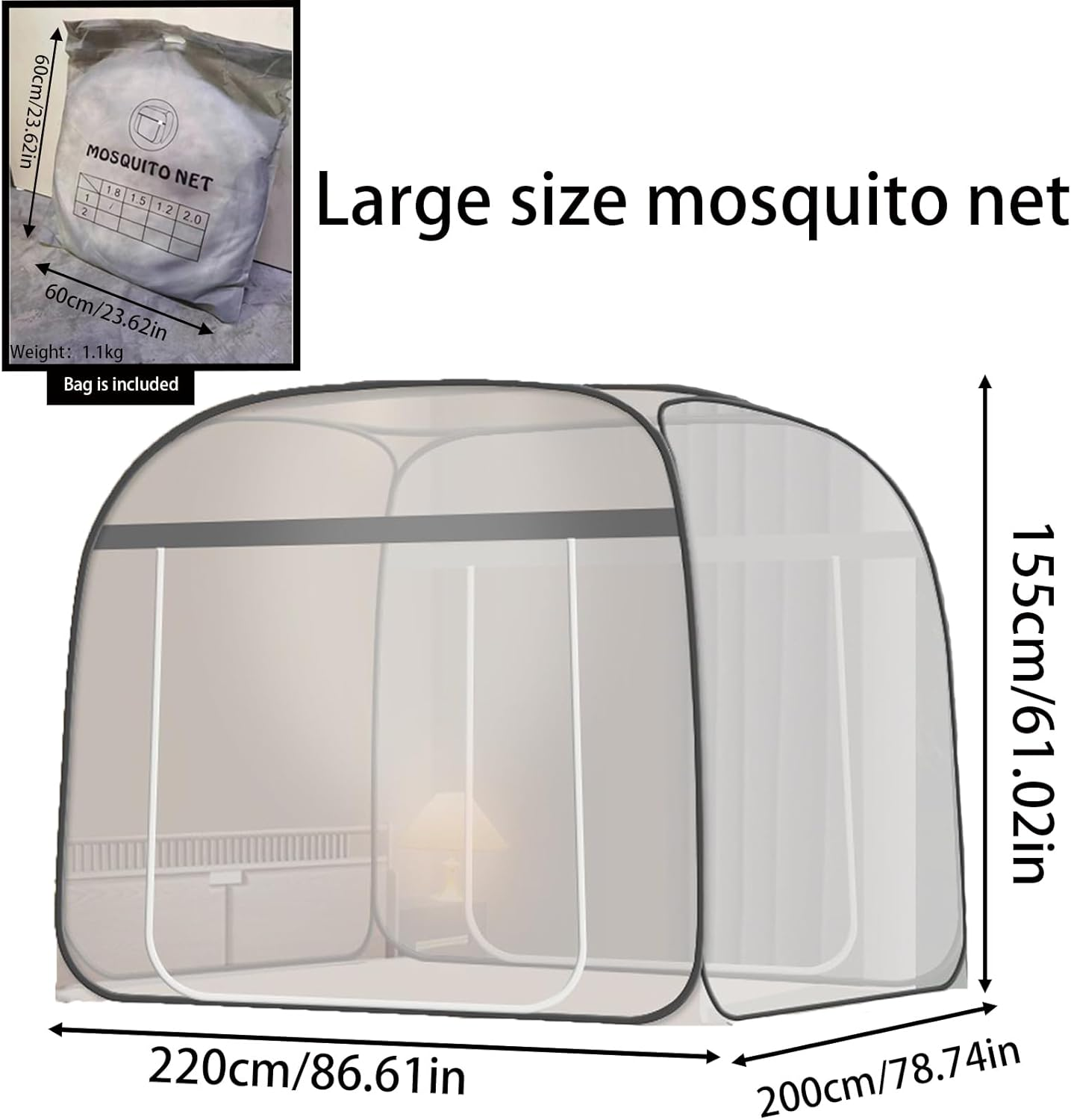 CMINGJ Mosquito Net for Bed, Portable Pop up Mosquito Netting with Bottom, Free Installation-Suitable for Bedroom, Camping, Folding Portable Design for Baby Adults (Gray- L87 X W79 X H61) - Gray  Gray Bottom Edge image number 5