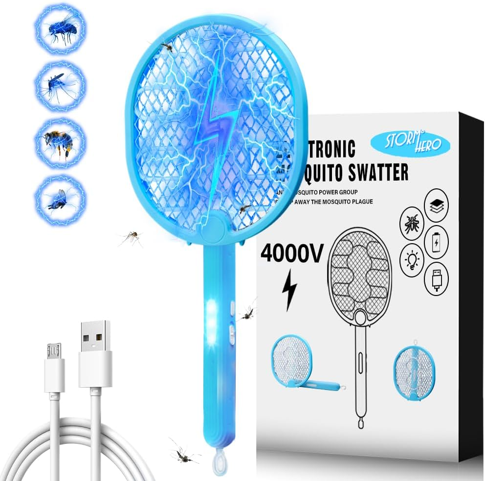 STORMHERO Electric Mosquito Swatter, Bug Zapper Racket Fly Swatter, 2IN1 Foldable Mosquito Trap Fly Killer, 4000V Bug/Mosquito Repellent with 3-Mode USB Rechargeable for Indoor&Outdoor, Garden&Camping image number 3