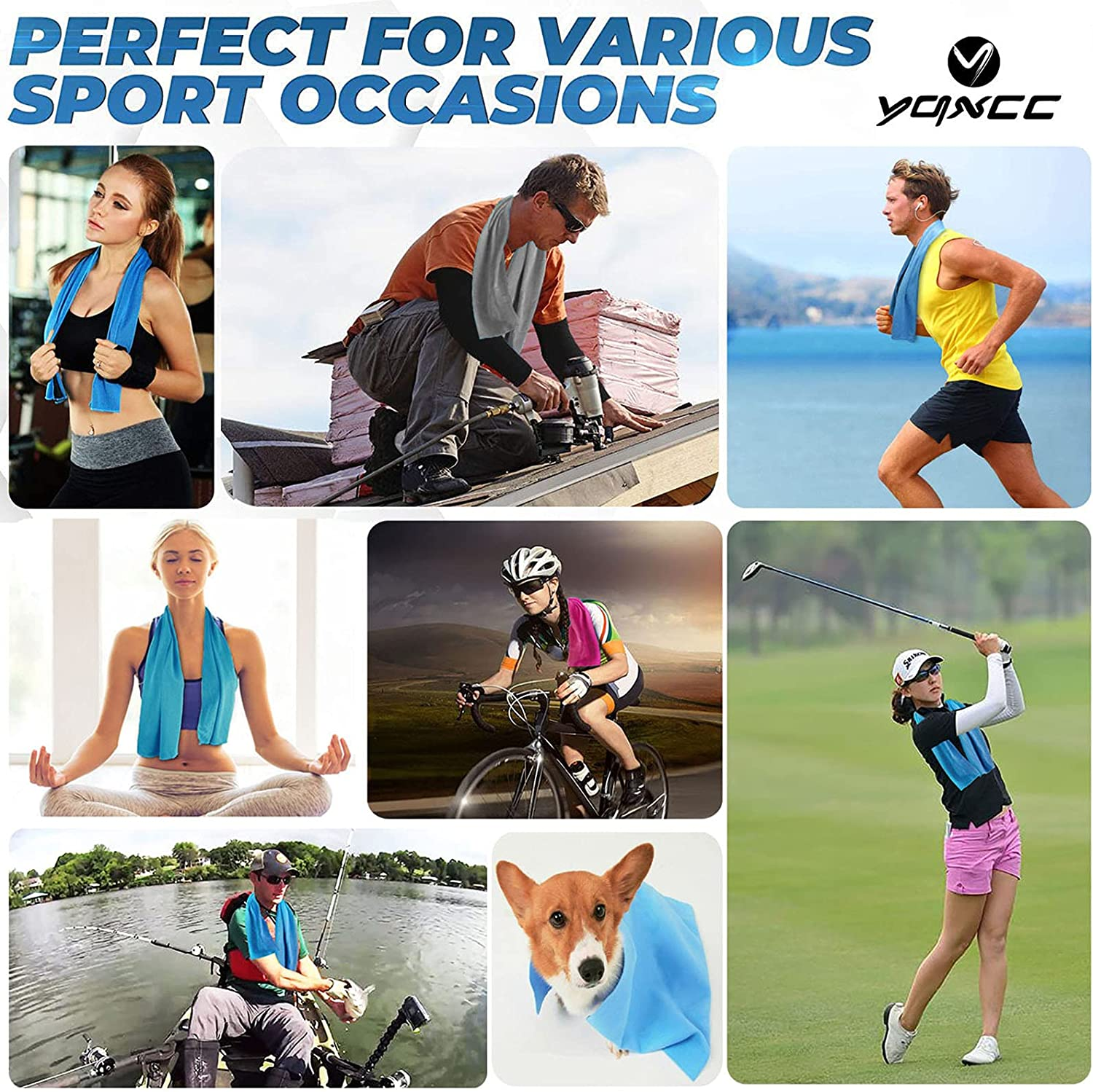 YQXCC 4 Pack Cooling Towels (40"X12") Cool for Neck, Microfiber Soft Breathable Chilly Towel for Yoga, Golf, Gym, Camping, Running, Workout & More Activities - 2 Light Blue, 2 Light Grey image number 3