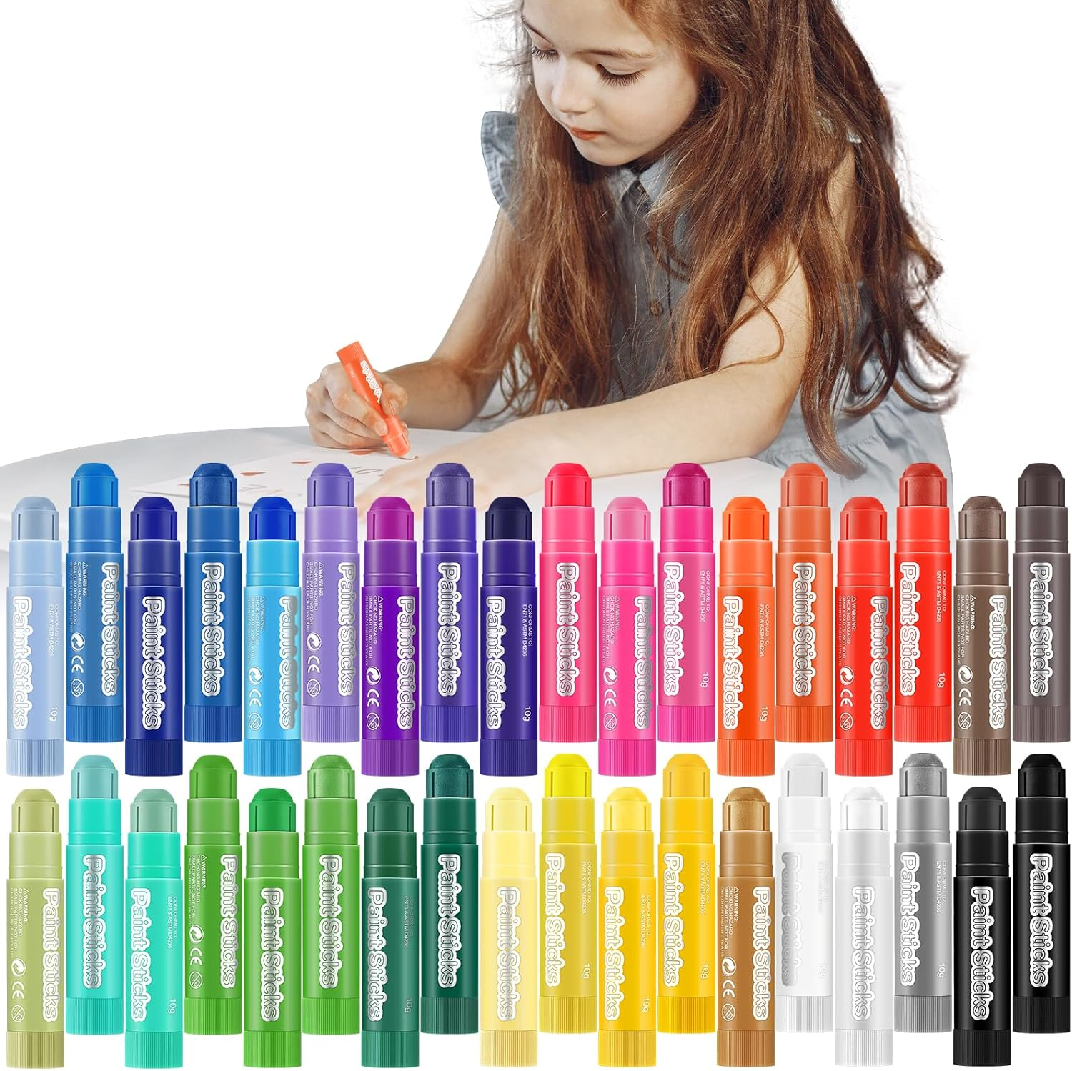 Roizefar Tempera Paint Sticks Kit,12 Colors Paint Sticks, Quick Drying, Safe and Washable Paints Crayons for Kids, Suitable for Paper, Wood, Canvas