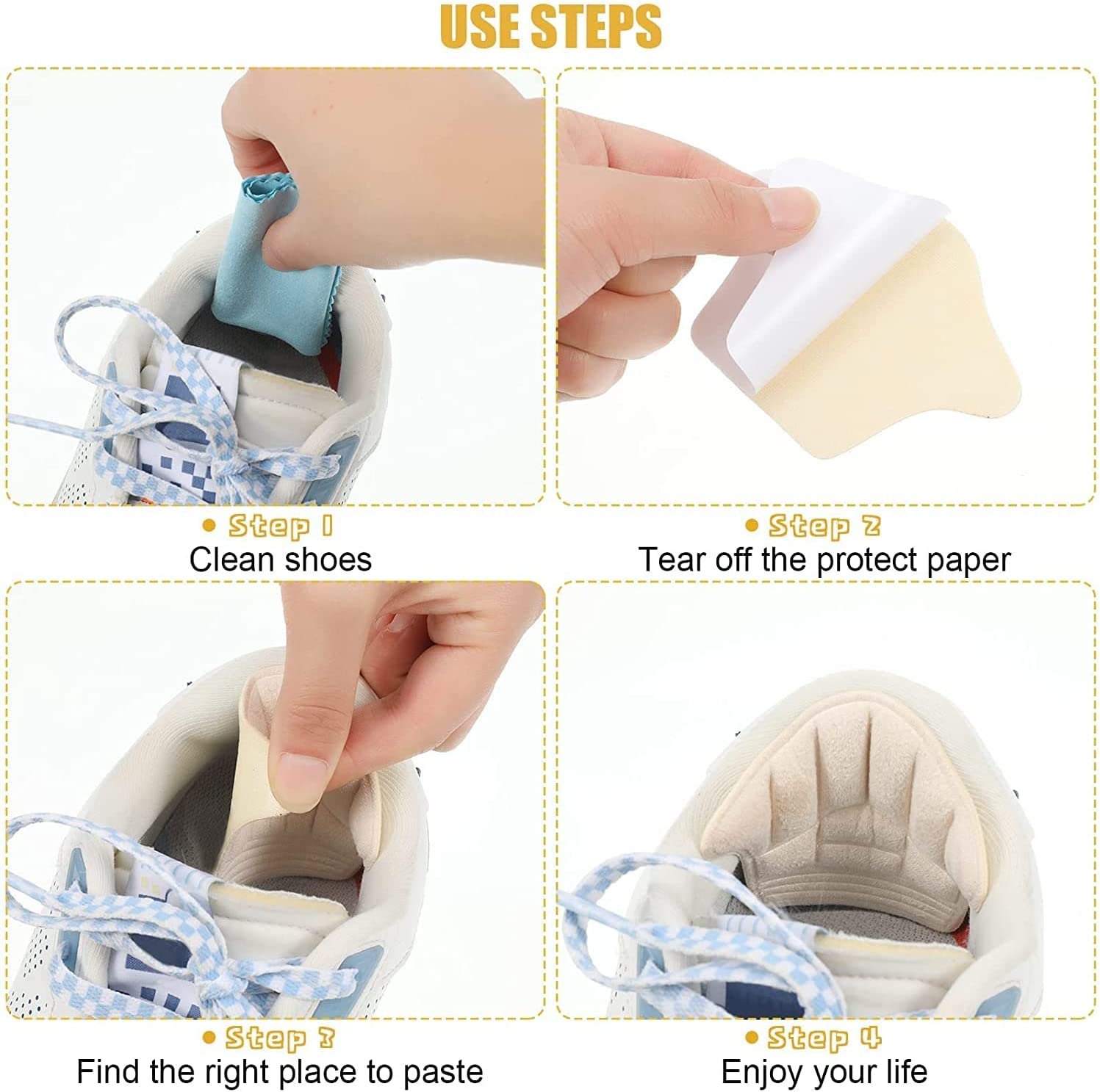 8 Pairs Heel Cushion Pads, Heel Grips Liner, Self Adhesive Heel Liners, Shoe Insoles Foot Care Protector for Men Women, Relieves the Pain Caused by Heel Friction, Fixes the Heel, Improve Shoe Fit (4 Pairs + 4 Pairs Heel Grips Pads) image number 2