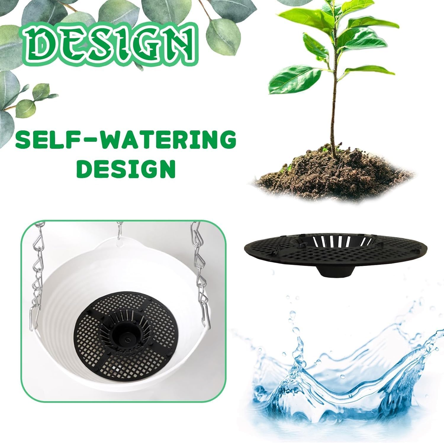 Hanging Planters 3 Pack, Self Watering Hanging Planters Indoor Flower Pots,With Water Reservoir & Drainage Hole Honeycomb Hanging Basket with Rustproof Chains for Indoor Outdoor image number 3