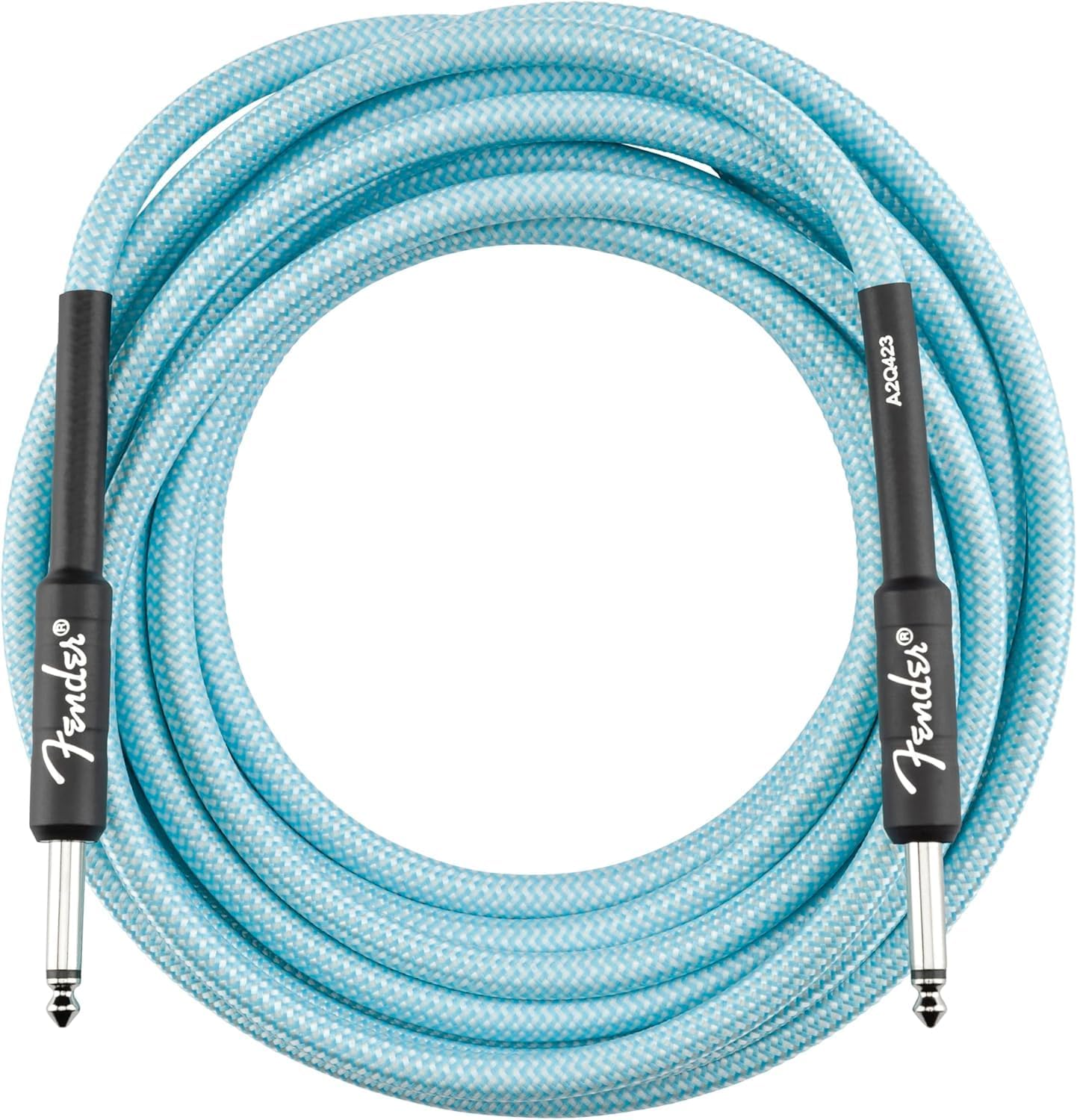 Fender Professional Series Tweed Instrument Cable, Guitar Cable, Guitar Accessories, Straight/Straight, Spiral Shielding for an Anti-Kinking Design, Daphne Blue, 15Ft