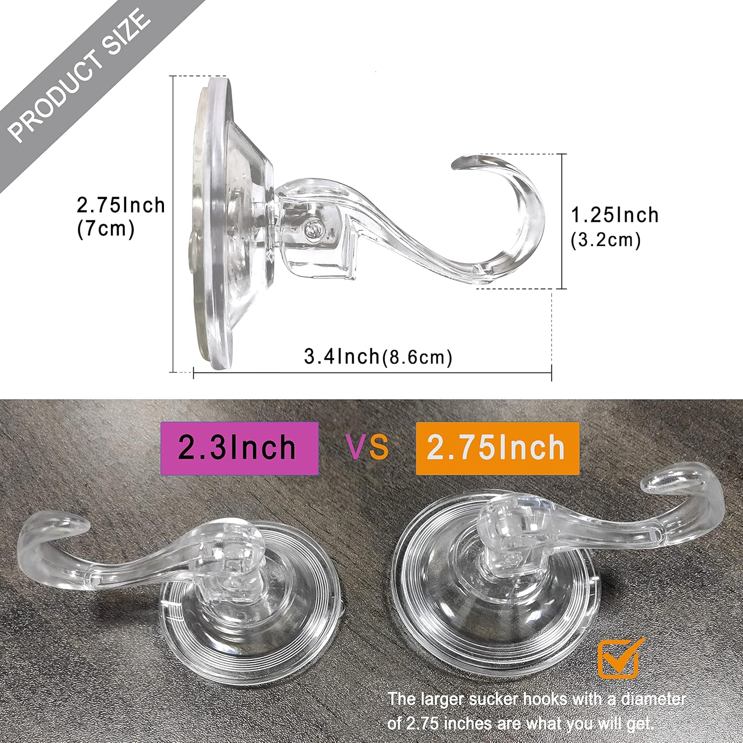 Suction Cup Heavy-Duty Hook，Large Clear Reusable Wreath Vacuum Suction Cup，Use for Windows Tiles Glass Smooth Doors and Mirrors to Hang Bags Coats Umbrellas Kitchenware and Christmas Wreaths (2 PCS) image number 2