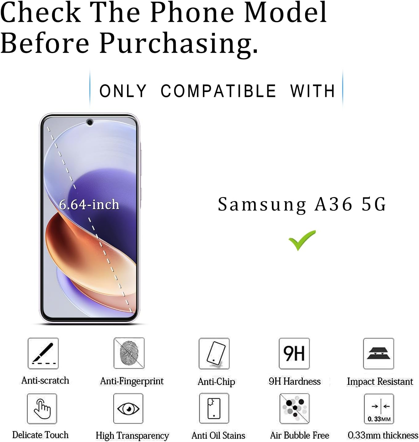 KATIN [2+2 Pack] Screen Protector for Samsung Galaxy A36 5G Tempered Glass with Camera Lens Protector, 9H Hardness, Easy to Install, Bubble Free, anti Scratch