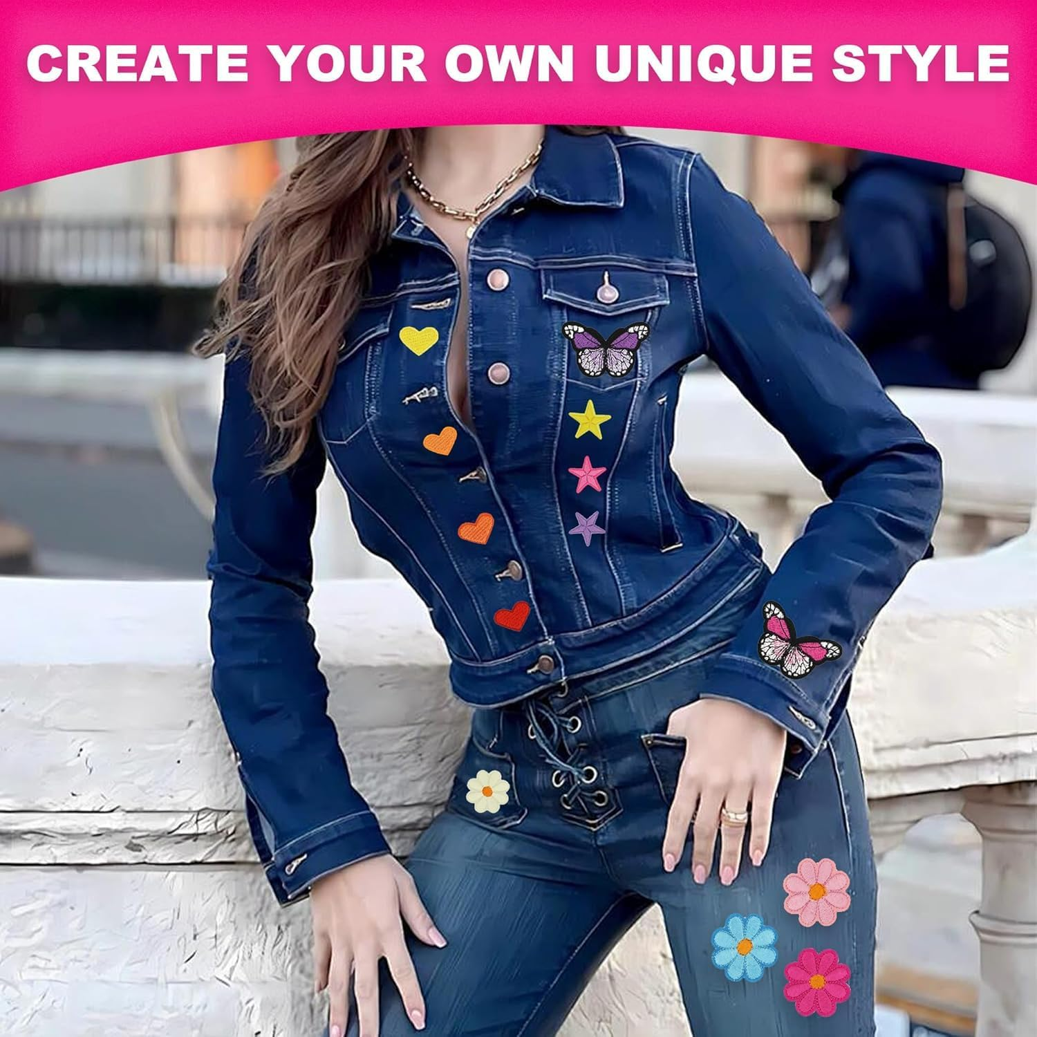 87 Pack Iron on Patches for Clothes, Assorted Styles Sew on Embroidery Patches, Flower Heart Butterfly Star Iron on Patches, Small Iron on Patches for Hats Jeans Jackets DIY image number 6