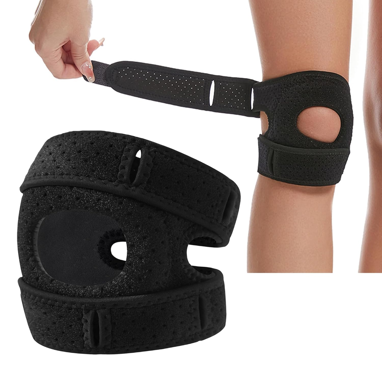 Bestek 2PCS Wellness Knee Brace,Adjustable Patella Tendon Knee Strap Sleeve,Knee Support for Arthritis Pain, Injury Recovery, Running,Workout,Men,Women-Black