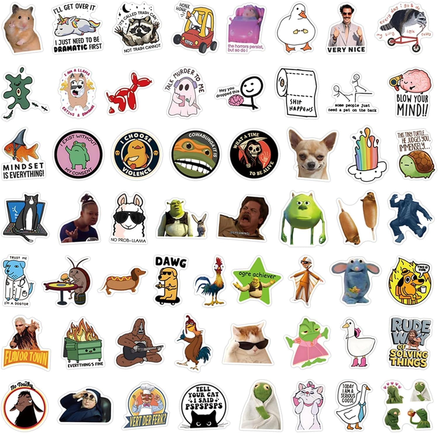 110 PCS Funny Meme Stickers, Waterproof Vinyl Laptop Stickers for Adults Teens, Funny Graffiti Stickers with No Residue Removal for Water Bottle, Phone, Journals & Skateboard image number 1