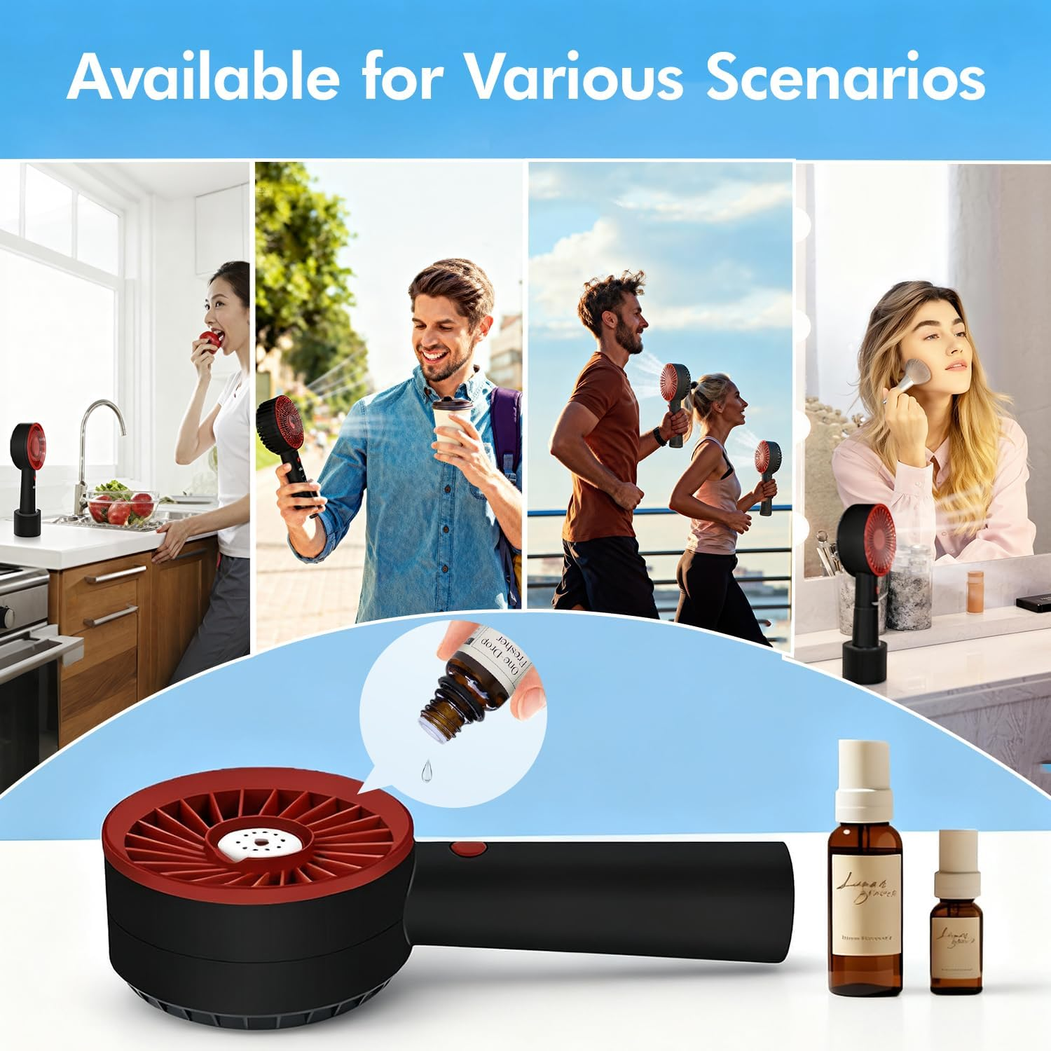 Portable Handheld Fan，Aromatherapy Diffuser Design, Personal Desk Fan with Base, 2000Mah Battery Powered Small Fan with 3 Speed, Rechargeable USB Fan for Outdoor, Travel Essentials image number 5