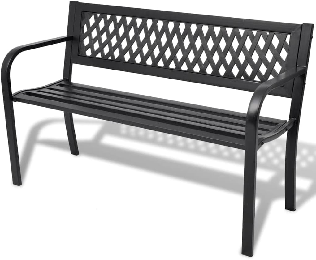 'Vidaxl Steel Garden Bench with PVC Backrest - Black, Weather-Resistant and Perfect for Indoor-Outdoor Use - 118X50X75 Cm image number 1